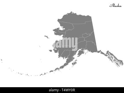 Hohe Qualität Karte von Alaska ist ein Bundesstaat der Vereinigten Staaten mit Grenzen der Grafschaften Stock Vektor