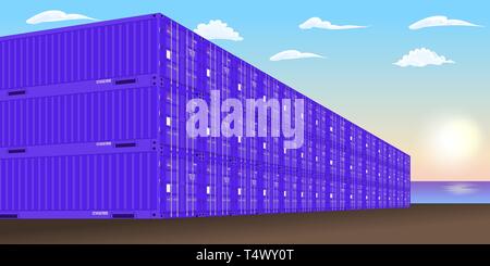 Gestapelte Container an einem Meer port Dock. Vector Illustration. Stock Vektor