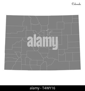 Hohe Qualität Karte von Colorado ist ein Bundesstaat der Vereinigten Staaten mit Grenzen der Grafschaften Stock Vektor