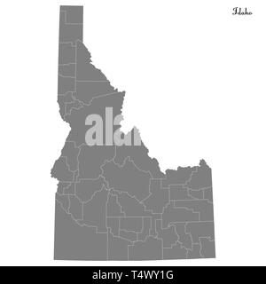 Hohe Qualität Karte von Idaho ist ein Staat der Vereinigten Staaten mit Grenzen der Grafschaften Stock Vektor