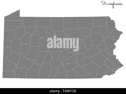 Hohe Qualität Karte von Pennsylvania ist ein Staat der Vereinigten Staaten mit Grenzen der Grafschaften Stock Vektor