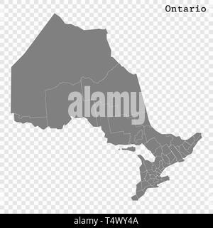 Hohe Qualität Karte von Ontario ist eine Provinz in Kanada, mit den Grenzen der Grafschaften Stock Vektor