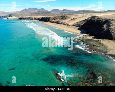 Luftbild: Duenenlandschaft, Atlantischer Ozean bei Istmo de La Pared, Jandia, Fuerteventura, Kanarische Inseln, Spanien/Fuerteventura, Kanarische Inseln Stockfoto