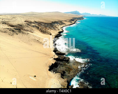 Luftbild: Duenenlandschaft, Atlantischer Ozean bei Istmo de La Pared, Jandia, Fuerteventura, Kanarische Inseln, Spanien/Fuerteventura, Kanarische Inseln Stockfoto