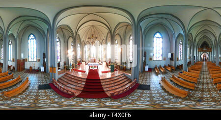 360 x 180 Grad Panorama: Dómkirkja Krists konungs, Kathedrale von Christus, dem König, Reykjavik, Island. Stockfoto