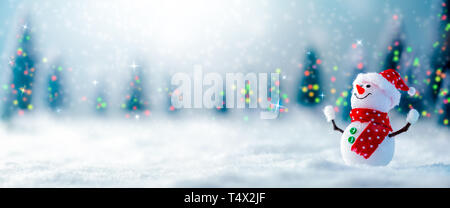 Schneemann In verschneiten Winterlandschaft Stockfoto