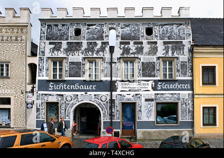 Sgraffitohaus in Gmünd, Niederösterreich Stockfoto