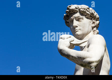 Replik von David, Skulptur, Michelangelo, außerhalb des Palazzo Vecchio, Florenz, Toskana, Italien Stockfoto