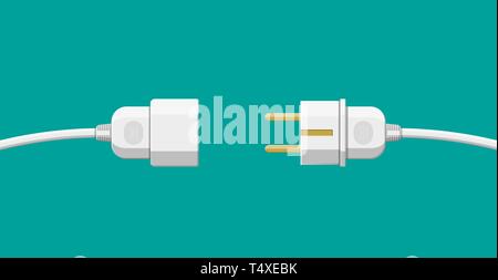 Kabel Stecker und Buchse. Konzept der Verbindung, Trennung, Strom. Vector Illustration im flachen Stil Stock Vektor