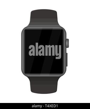 Smart watch auf Weiß isoliert. Moderne Hand elektronischen Uhren. Touchscreen und Kunststoff sport Band. Fitness Uhr. Vector Illustration im flachen Stil Stock Vektor
