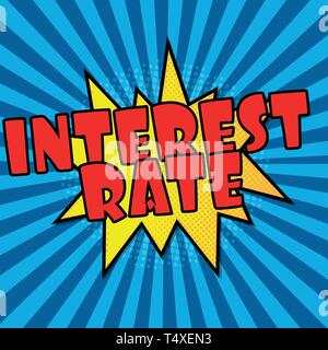 Zinssatz comic Sprechblasentext Pop Art Stil radiale Linien Hintergrund Explosion Vektor-illustration Halftone Wirkung Stock Vektor