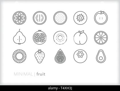 Satz von 15 Obst Linie Symbole, einschließlich der gesunden Nahrung Stock Vektor