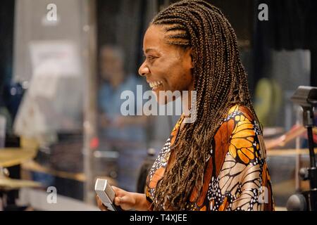 Concha Buika ensayando con la Orquesta Sinfónica de las Islas Baleares, Palma, Mallorca, Balearen, Spanien. Stockfoto