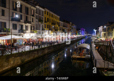 Die Nacht im Stadtteil Navigli Mailand, Italien Stockfoto