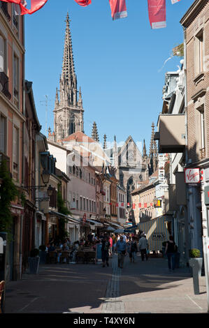 Mulhouse, Rue Henriette, Temple Saint-Étienne de Mulhouse Stockfoto