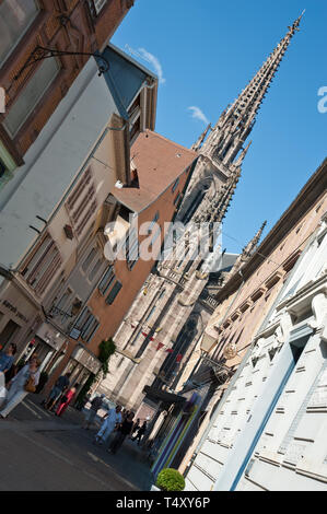 Mulhouse, Rue Henriette, Temple Saint-Étienne de Mulhouse Stockfoto