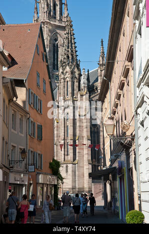 Mulhouse, Rue Henriette, Temple Saint-Étienne de Mulhouse Stockfoto