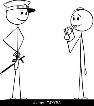 Cartoon Strichmännchen Zeichnung konzeptuelle Abbildung: controlling Alkoholspiegel von Mann oder Treiber. Stock Vektor