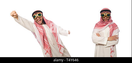 Arabische Mann mit Aviator Brille isoliert auf weiss Stockfoto