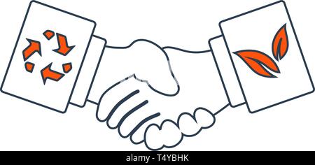 Ökologische Händedrücke Symbol. Dünne Linie mit roten Füllen Design. Vector Illustration. Stock Vektor