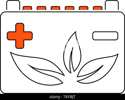 Auto Batterie mit Blatt Symbol. Dünne Linie mit roten Füllen Design. Vector Illustration. Stock Vektor