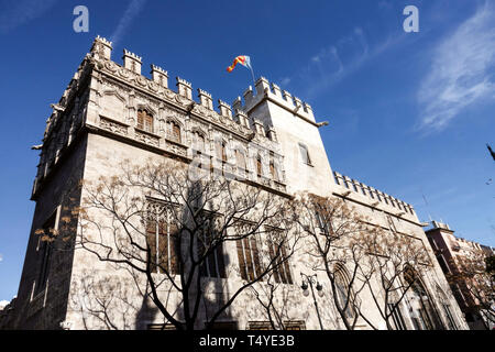 Valencia Seidenbörse, Valencia La Lonja de la Seda, Außenansicht Gebäude Spanien UNESCO Stockfoto