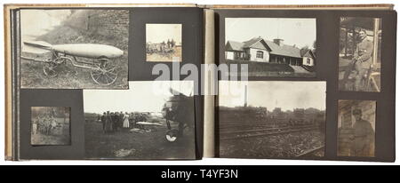 Ein Fotoalbum von der Bomber Wing des Obersten Armee Kommando 2. Album von "Kagohl 2' bzw.. Bomber Squadron 8 mit Ca. 242 Bilder in bester Qualität von fliegenden Truppen. Doppeldecker von vielen Arten, Luftbilder der Positionen und die Dörfer an der Westfront, Fotos der Gruppe mit Dekorationen, Bomber mit Verzierungen, Embleme und andere Markierungen, einige mit Bezeichnungen. Gute technische und Flug Fotos. historischen, geschichtlichen, Truppe, Truppen, Bundeswehr, Militär, Militaria, Militär, Flügel, Gruppe, Luftwaffe, Luftstreitkräfte, 20. Jahrhundert, Additional-Rights - Clearance-Info - Not-Available Stockfoto