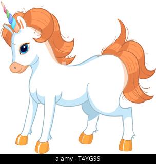 Niedliche Zeichentrickfigur Einhorn. Drucken für Baby Dusche Stock Vektor