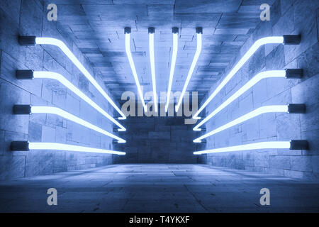 3D-Rendering, leuchtende magische Linien in anbanoned Zimmer, dunklen Hintergrund, Computer digital image Stockfoto