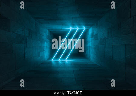 3D-Rendering, leuchtende magische Linien in anbanoned Zimmer, dunklen Hintergrund, Computer digital image Stockfoto