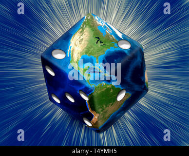 Global Gamble Erde in der Form von Würfeln mit Burst Stockfoto