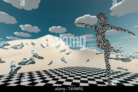 Checker Board fallenden Tänzerin in Schachbrett Wüste Stockfoto