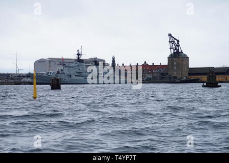 HDMS Peder Skram Naval Museum und dem Mastenkran, Kopenhagen, Dänemark Stockfoto