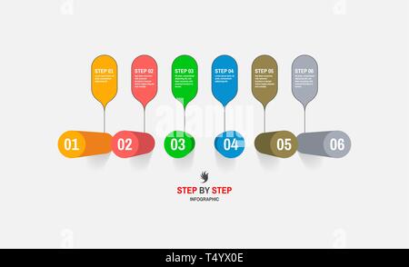 Start Infografik Vorlage mit sechs Schritten. Geschäftskonzept. Vector Illustration für Marketing, Forschung, Statistiken und Analysen. Stock Vektor