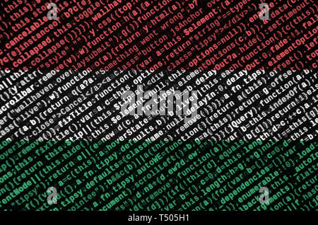 Ungarn Fahne wird auf dem Bildschirm mit dem Programm Code dargestellt. Das Konzept der modernen Technologie- und Standortentwicklung. Stockfoto
