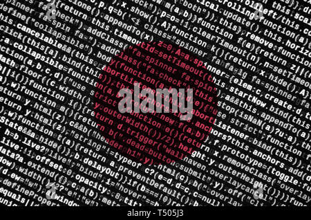 Japan Flagge wird auf dem Bildschirm mit dem Programm Code dargestellt. Das Konzept der modernen Technologie- und Standortentwicklung. Stockfoto