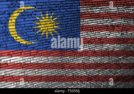 Malaysia Fahne wird auf dem Bildschirm mit dem Programm Code dargestellt. Das Konzept der modernen Technologie- und Standortentwicklung. Stockfoto