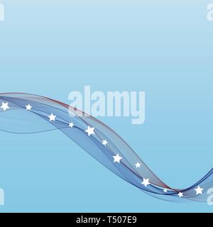 Blaue und Rote Wellen mit Sternen. Flagge der Vereinigten Staaten. Amerikanische Emblem. Eps 10. Stockfoto