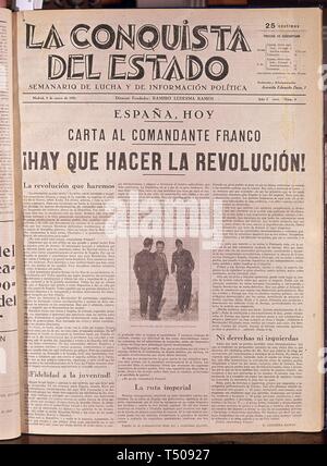 PERIODICO LA CONQUISTA DEL ESTADO - 1931. Lage: Biblioteca Municipal. MADRID. Spanien. Stockfoto