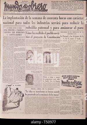 PERIODICO MUNDO OBRERO - 1936. Lage: Biblioteca Municipal. MADRID. Stockfoto