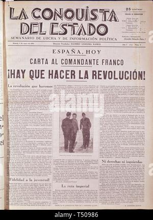 PERIODICO LA CONQUISTA DEL ESTADO - 1931. Lage: Biblioteca Municipal. MADRID. Spanien. Stockfoto