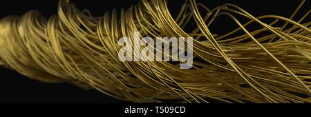 Verdrehen goldenen Drähte. fliessende Metallstäbe auf Luft. 3D-Darstellung Stockfoto