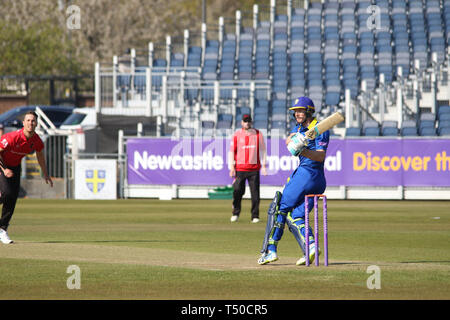 County Durham, UK. 19 Apr, 2019. Cameron Bancroft batting während der EZB Royal London eintägiger Pokalspiel zwischen dem Durham CCC v Leicestershire CCC im Emirates Riverside, County Durham, England am 19. April 2019. Foto von John Mallett. Nur die redaktionelle Nutzung, eine Lizenz für die gewerbliche Nutzung erforderlich. Keine Verwendung in Wetten, Spiele oder einer einzelnen Verein/Liga/player Publikationen. Credit: UK Sport Pics Ltd/Alamy leben Nachrichten Stockfoto