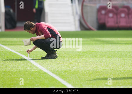 Edinburgh, Großbritannien. 20 Apr, 2019. Ein PLATZWART vor der Ladbrokes Premiership Übereinstimmung zwischen Herz und Förster am Park Tynecastle am 20. April 2019 in Edinbugh, UK. Credit: Scottish Borders, Medien/Alamy leben Nachrichten Stockfoto