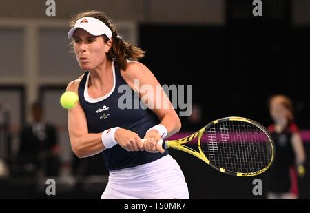 London, Großbritannien. 20. April 2019. Johanna Konta (Großbritannien). Gummi 1. Welt Gruppe II Play off in der BNP Paribas Fed Cup. Kupfer, Arena. Queen Elizabeth Olympic Park. Stratford. London. UK. 20.04.2019. Credit: Sport in Bildern/Alamy leben Nachrichten Stockfoto