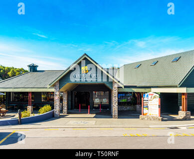 ROTORUA, NEUSEELAND - Oktober 10, 2018: Blick auf den Eingang des Thermal Wonderland von Wai-O-Tapu. Kopieren Sie Platz für Text Stockfoto
