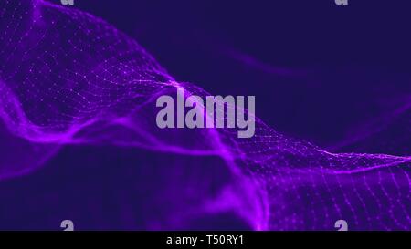 Futuristische dots Hintergrund mit einem dynamischen Welle. Große Daten. 3D-Rendering. Stockfoto