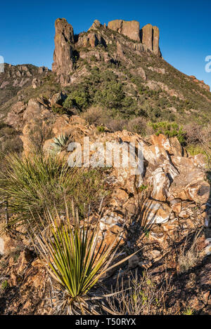 Casa Grande Peak, Ansicht von Mine Trail Chisos Berge verloren, Big Bend National Park, Texas, USA Stockfoto