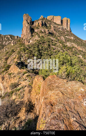 Casa Grande Peak, Ansicht von Mine Trail Chisos Berge verloren, Big Bend National Park, Texas, USA Stockfoto