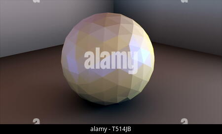 Low Poly Kugel ist in die Ecke, einfache Form, 3D-Rendering moderne Hintergrund Stockfoto